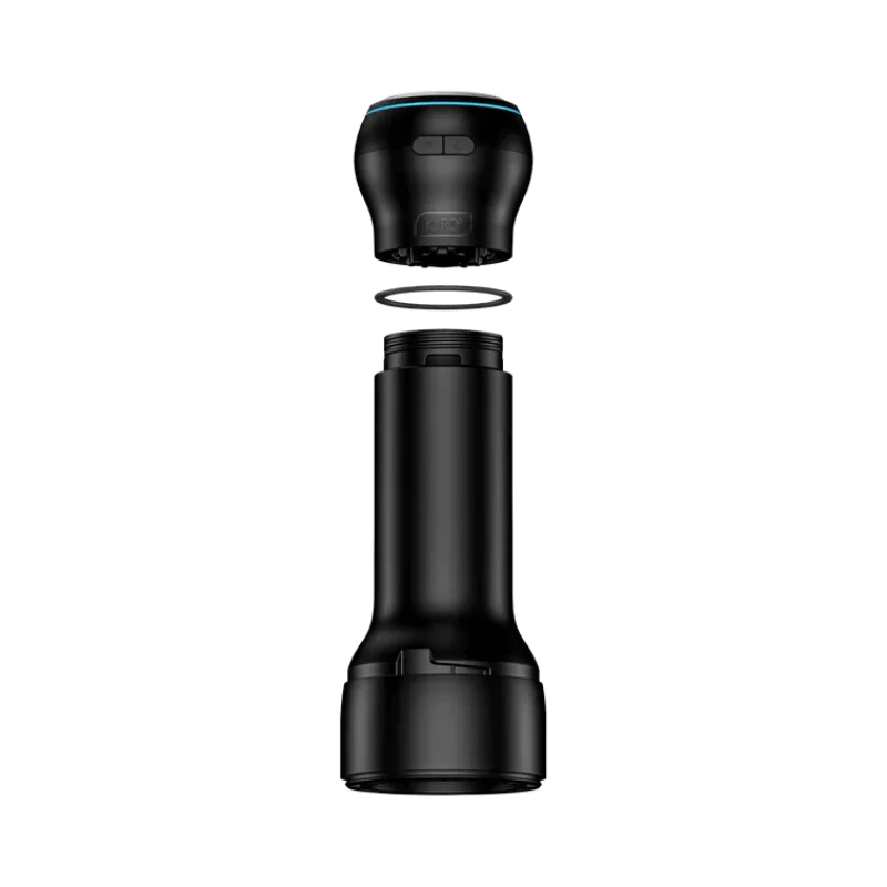 The KIIROO Power Blow being screwed onto the end cap spot of a compatible KIIROO stroker. | Kinkly Shop