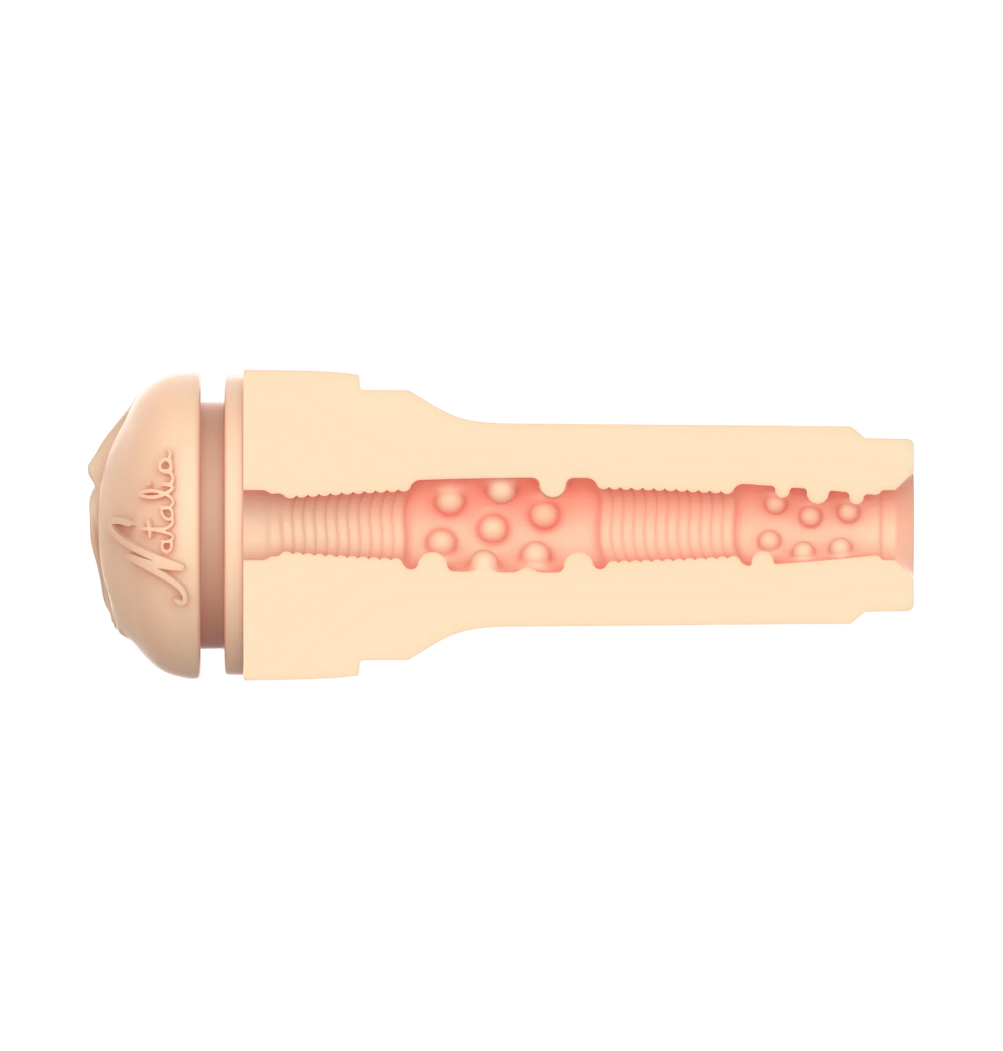 Cross-section of the FeelStars FeelNatalia Stroker showcases the texture all along the inner channel of the stroker | Kinkly Shop