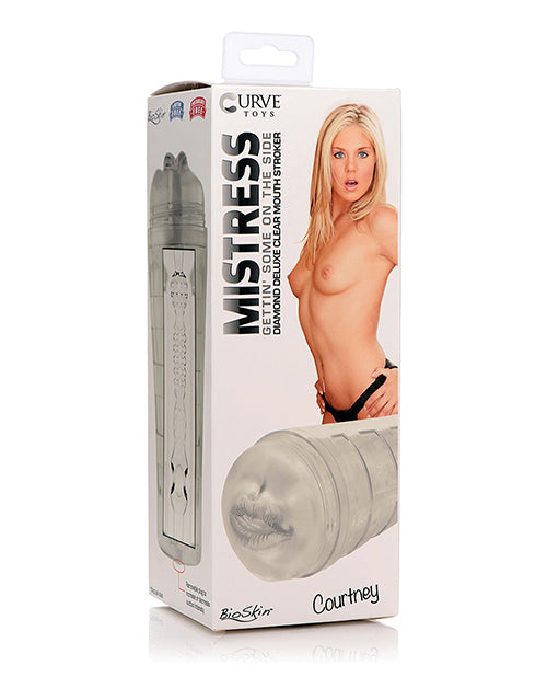 Packaging for the Courtney Diamond Deluxe Clear Mouth stroker | Kinkly Shop