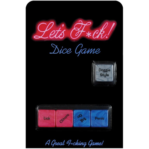 The packaging for the Let's Fuck Dice. There are five different die! | Kinkly Shop