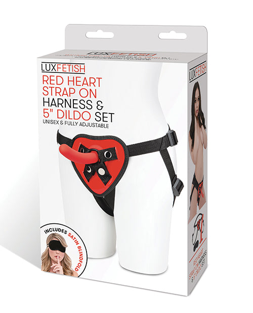 Packaging for the Lux Fetish Red Heart Strap-On Set | Kinkly Shop