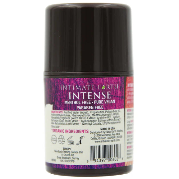 Backside of the Intimate Earth Intense Clitoral Gel packaging | Kinkly Shop