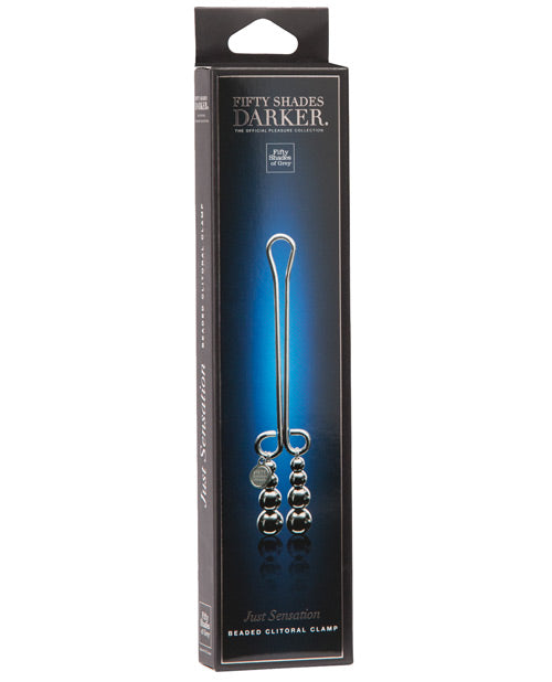 Packaging for the Fifty Shades "Just Sensation" Clitoral Clamp | Kinkly Shop