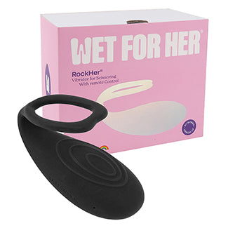 The Wet for Her RockHer 2.0 in black shown in front of its packaging | Kinkly Shop