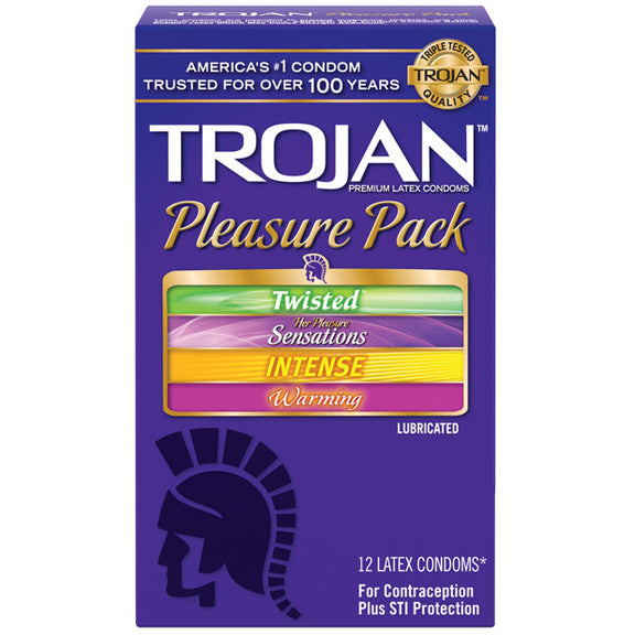Packaging for the 12 pack of the Trojan Pleasure Pack | Kinkly Shop