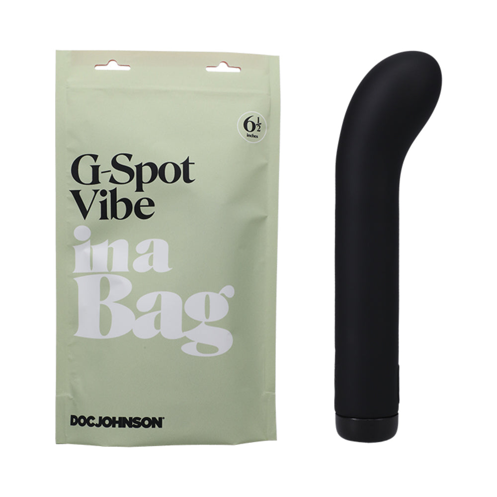 The Doc Johnson G-Spot Vibe In A Bag toy shown next to the bagged packaging it comes in | Kinkly