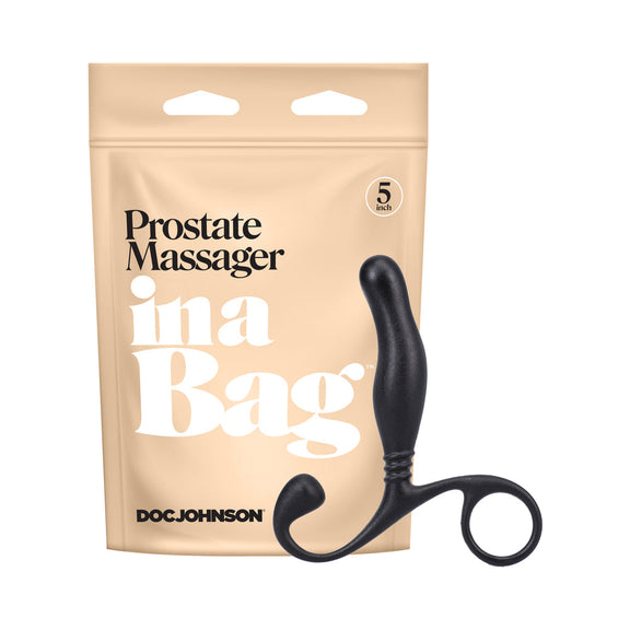 In A Bag Prostate Massager shown next to the bag it comes in. | Kinkly Shop