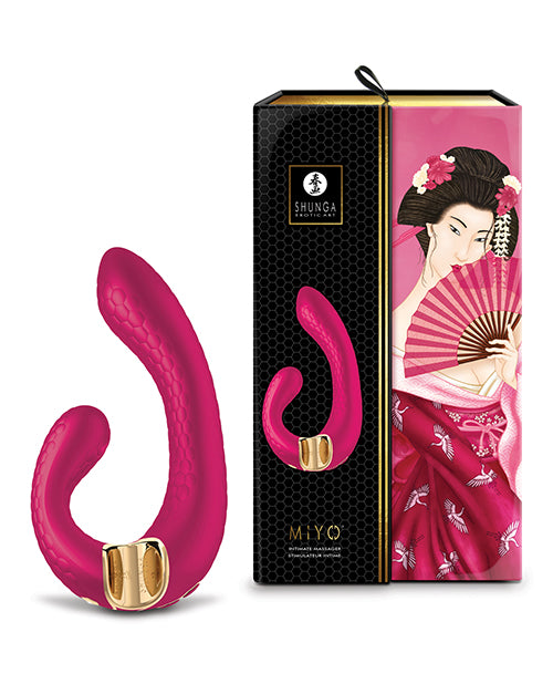 Shunga Miyo in raspberry shown next to its packaging | Kinkly Shop