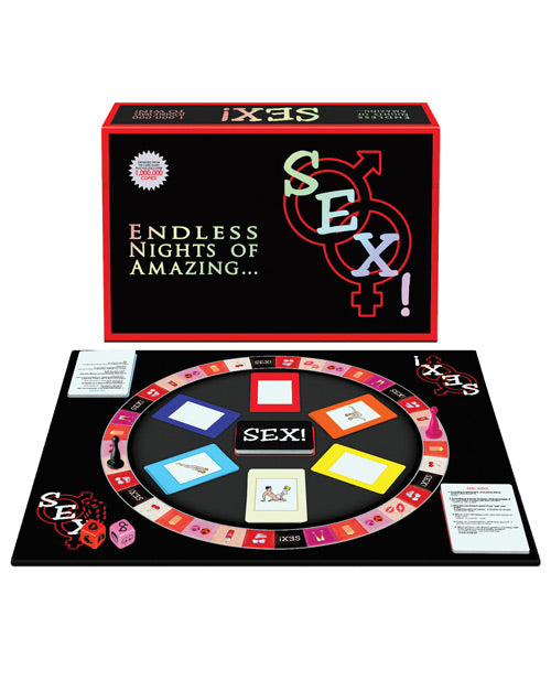 The Sex! Game board laid out with all of the pieces and cards in place | Kinkly