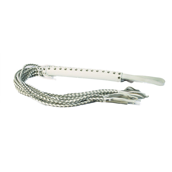 Leather Corset Flogger in front of a plain white background | Kinkly
