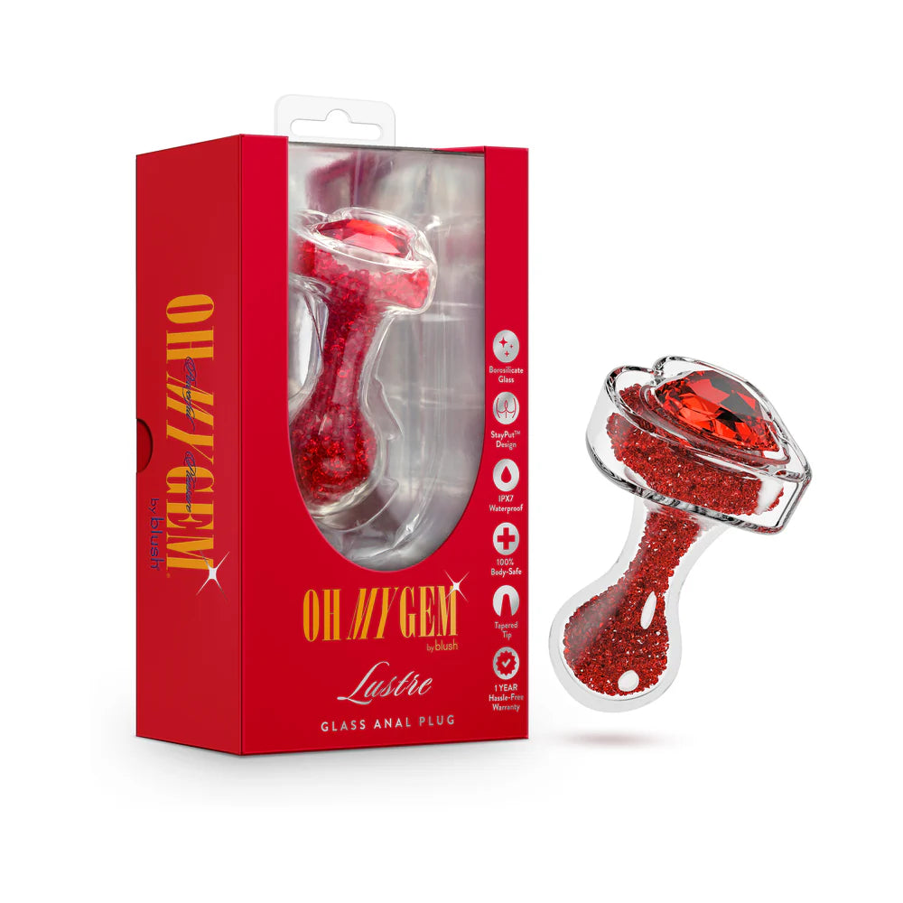 Oh My Gem Lustre Red Glass Plug with Ruby Heart Sparkle Kinkly Shop Oh My Gem Lustre Red Glass Plug with Ruby Heart Sparkle Kinkly Shop