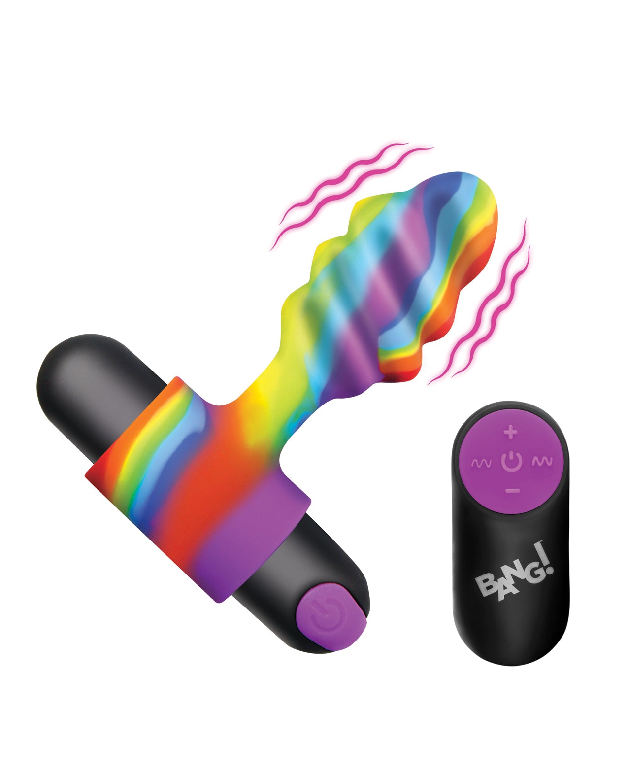 BANG! Vibrating Rainbow Butt Plug with Remote Kinkly Shop BANG! Vibrating Rainbow Butt Plug with Remote Kinkly Shop