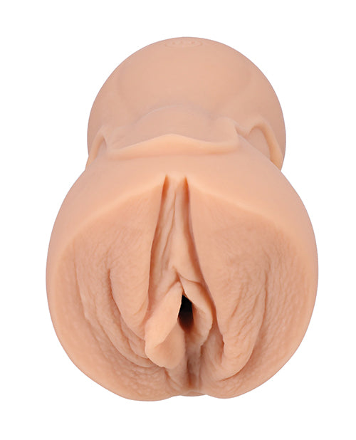 Close-up of the entrance and orifice of the Signature Strokers - Sybil stroker. The stroker is molded after the porn star's vulva. | Kinkly Shop