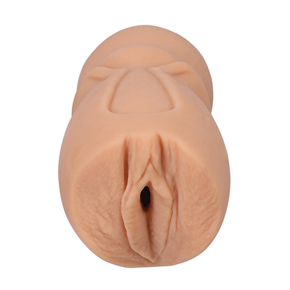 Close-up of the orifice and the entrance of the Signature Strokers - Lexi Luna stroker. The entrance is molded directly from Lexi Luna's vulva. | Kinkly Shop