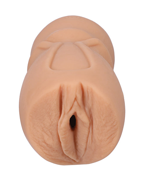 Close-up of the orifice and the entrance of the Signature Strokers - Lexi Luna stroker. The entrance is molded directly from Lexi Luna's vulva. | Kinkly Shop