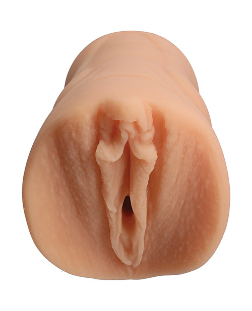 Close-up of the orifice and entrance of the Signature Strokers Jenna Jameson stroker. The stroker is directly molded from the porn star's vulva. | Kinkly Shop