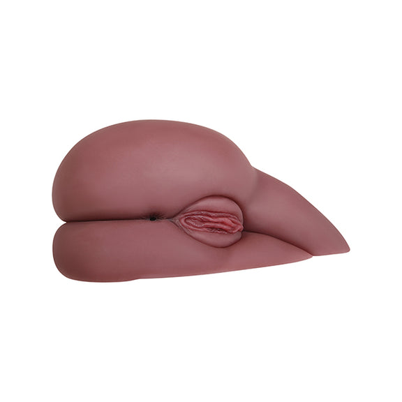 View from behind of the Ana Foxxx Realistic Side Stroker showcases the unique, from-the-back angle. This showcases the multiple entrances and the big, visible vulva of the Ana Foxxx Realistic Side Stroker. | Kinkly Shop
