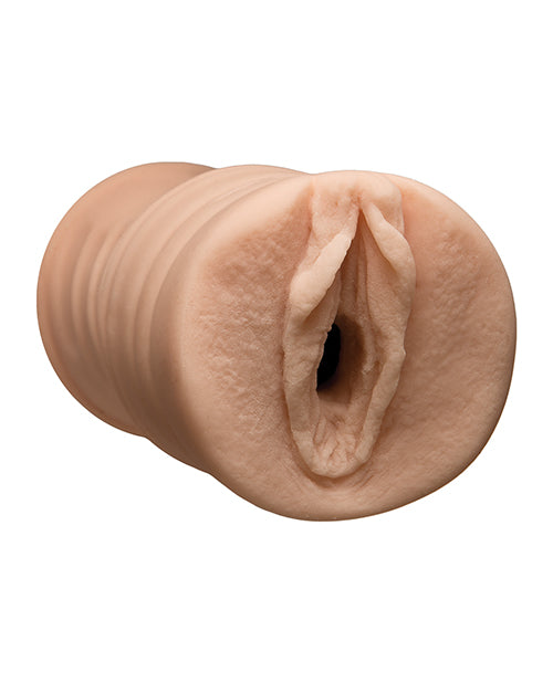 The Signature Strokers Faye Reagan stroker in front of a plain white background. The stroker's entrance is modeled directly from the porn star's vulva. | Kinkly Shop