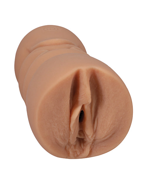 Close-up of the orifice and entrance of Signature Strokers Charly Summer stroker. The entrance is molded directly from a porn star's vulva. | Kinkly Shop
