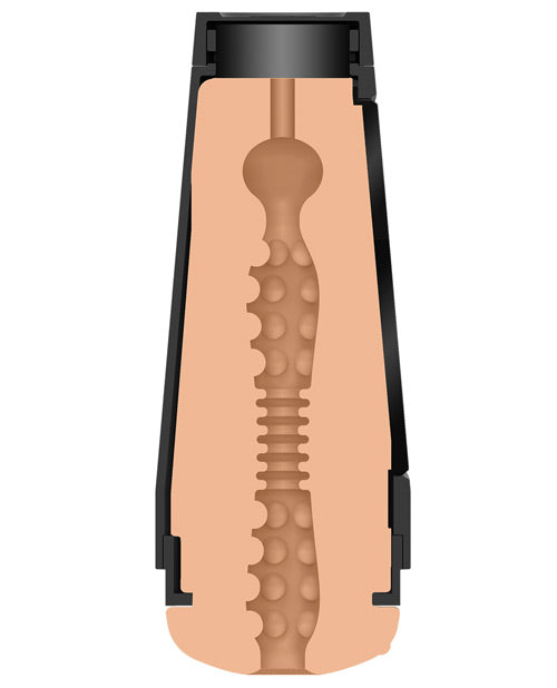 Cross-section of the inside of the Main Squeeze - Dani Daniels stroker. The stroker has lots of nodules and tight, ribbed rings. | Kinkly Shop