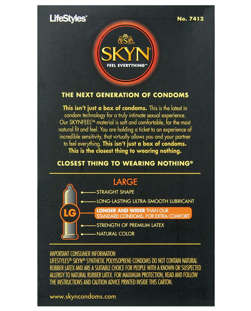 Backside of the packaging of the SKYN Non-Latex Condoms - Elite Large | Kinkly Shop