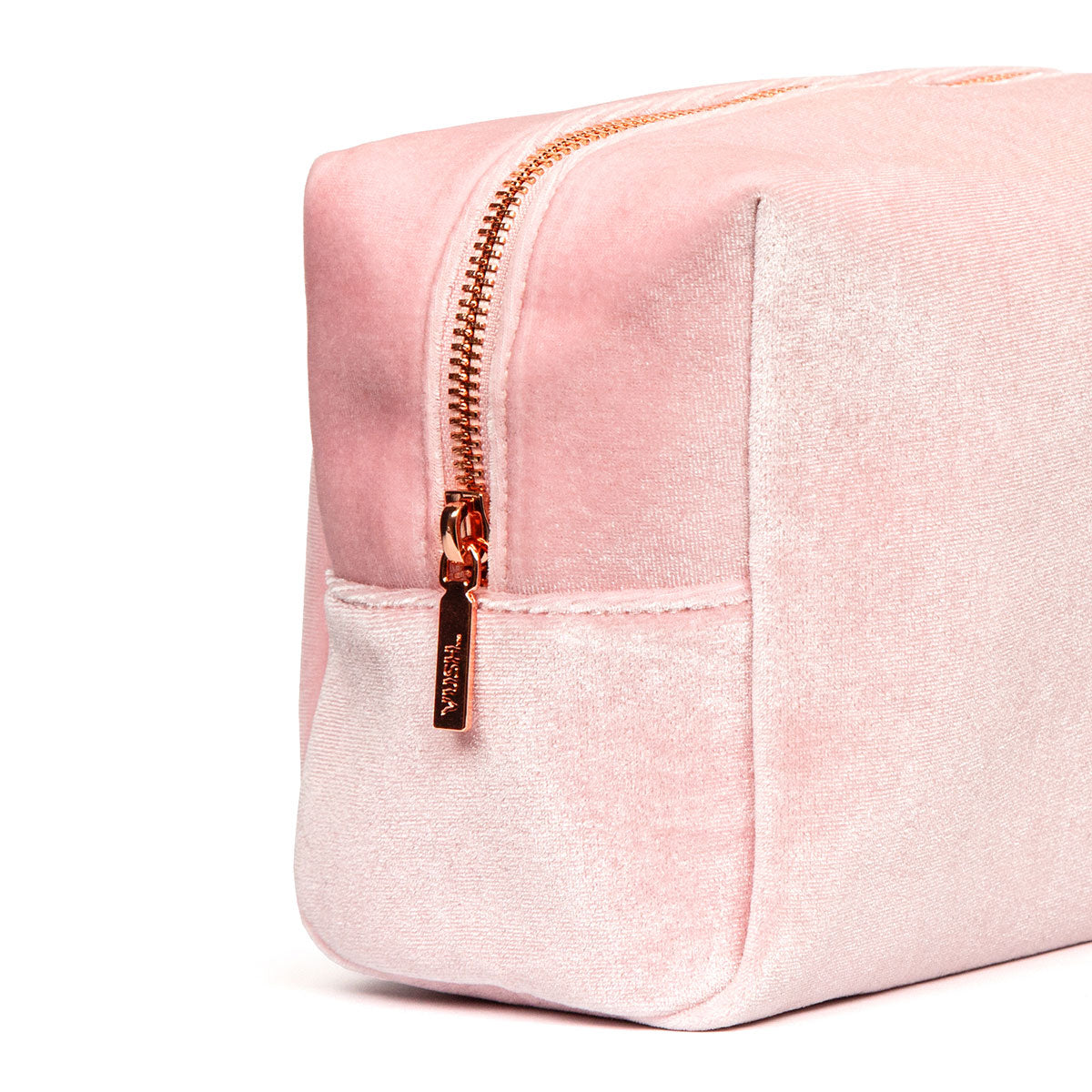 Close-up on the "VUSH" detailing on the rose gold zipper of the VUSH Making Moves Soft Storage Case | Kinkly Shop