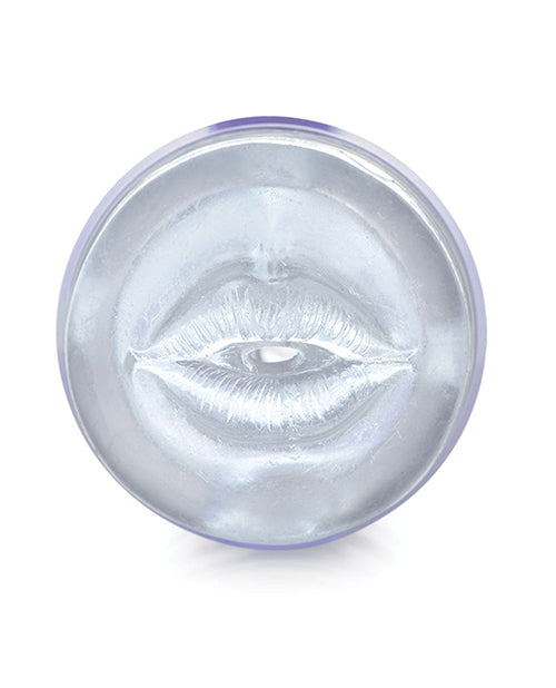 Close-up of the pair of lips that functions as the orifice and entrance of the Courtney Diamond Deluxe Clear Mouth stroker | Kinkly Shop