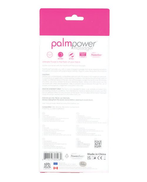 Backside of the packaging of the Palm Power Massager | Kinkly Shop