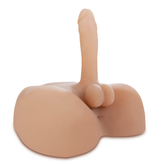 The dildo of the Fuck My Hard Cock protruding upwards away from the sex doll torso. | Kinkly Shop