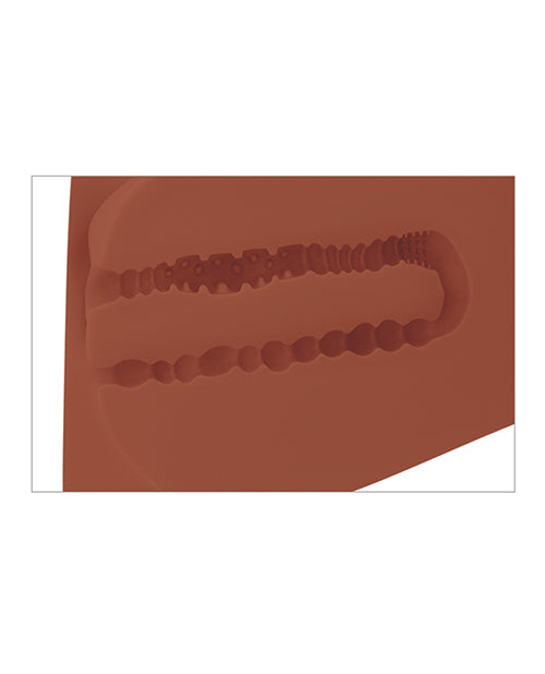 Cross-section of the internal stroker tunnels inside of the EZ Bang Torso. The vaginal and anal tunnels are differently textured and have different tightnesses. | Kinkly Shop