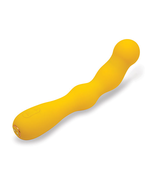 The Nubii: Siren G-Spot laying down, showcasing the two magnetic ports on the bottom of the vibrator that function as the charging port. | Kinkly Shop