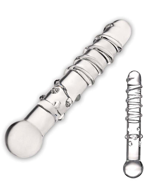 Image showcases a clear show of what the texture of the Glas Callisto dildo is | Kinkly Shop