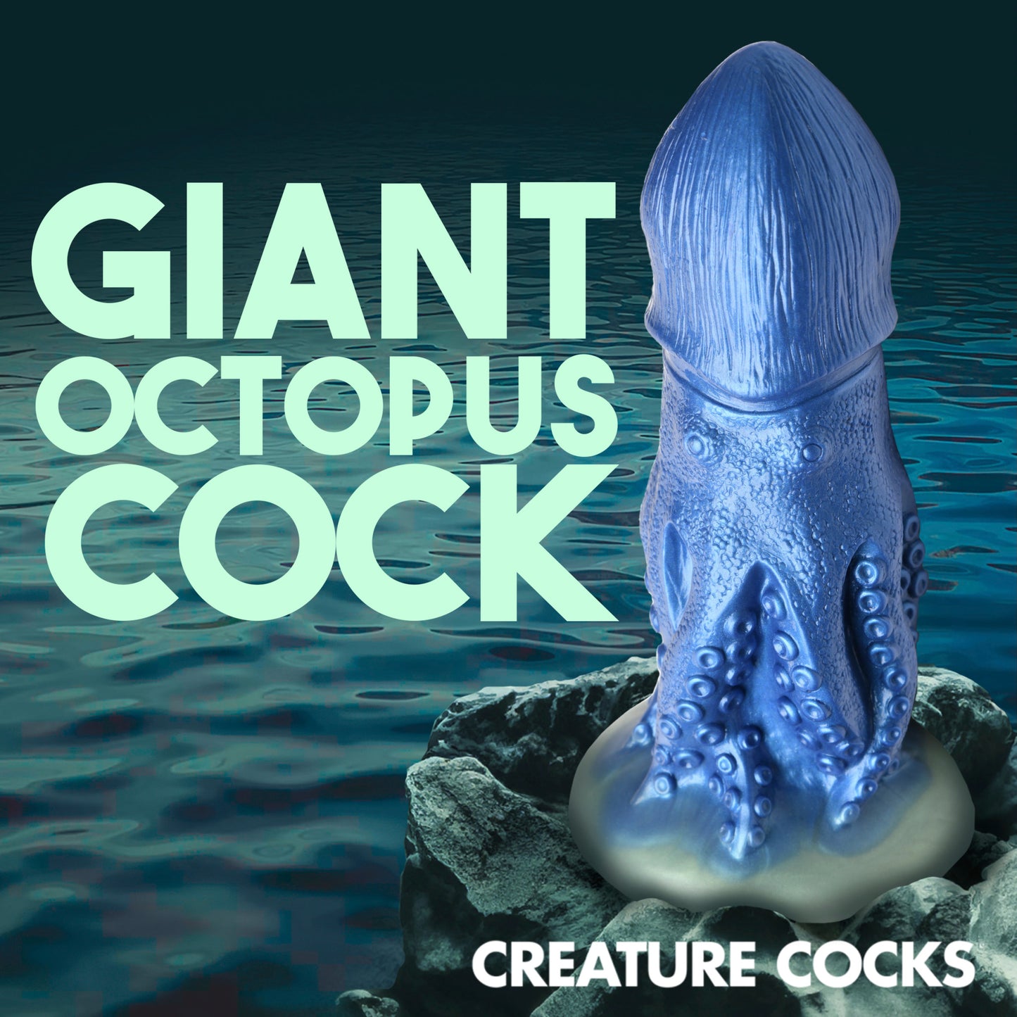 The Creature Cocks Cocktopus in front of a faux ocean. | Kinkly Shop