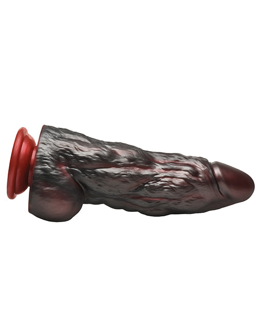 Side view of the Creature Cocks King Kong. The dildo is extremely thick, and it has a pair of firm testicles. There's a red, heavy-duty suction cup built into the base of the dildo. | Kinkly Shop