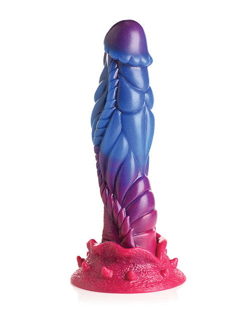 Creature Cocks Intruder in front of a plain white background. It's a really beautiful, colorful dildo in purple, blue, and pink gemtones. | Kinkly Shop