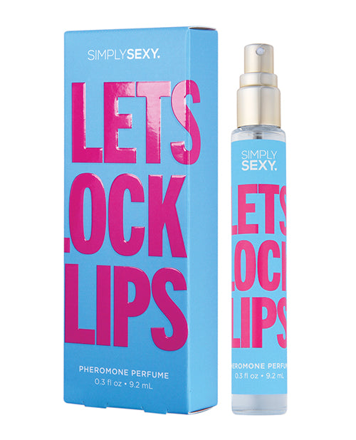 Simply Sexy Pheromone Perfume bottle shown next to the cardboard box that it comes in. The perfume is in a very tall, thin spritz bottle. It's 0.3oz in size. | Kinkly Shop
