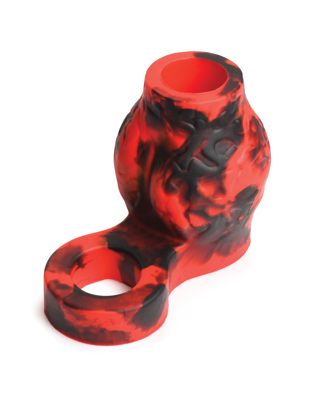 The Creature Cocks Hell Bound Sleeve shown top-down. The sleeve looks extremely thick and durable with a very thick silicone testicle ring and thick material around the shaft that will add the girthy knot as well. | Kinkly Shop