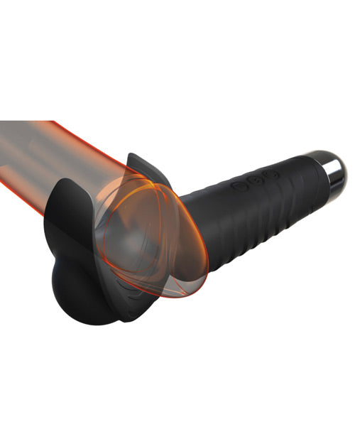 The Man Wand shown wrapped around an illustrated penis head, showcasing how the toy holds the penis. | Kinkly Shop