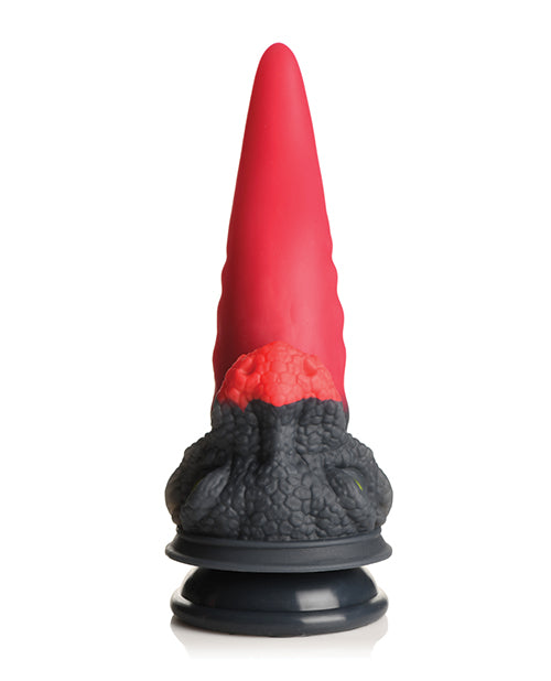 The Creature Cocks Dragon Roar protrudes from the dragon's mouth at the base of the dildo. The suction cup under the dragon is very well-secured on the surface underneath it. | Kinkly Shop