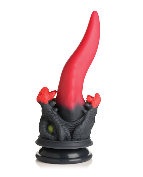 The Creature Cocks Dragon Roar in front of a plain white background. The base is a dragon's head with an open mouth. The tongue coming out from the dragon's head is the "dildo" part. | Kinkly Shop