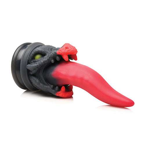 Side view of the Creature Cocks Dragon Roar shows the dildo's long tongue protruding from the dragon's head. | Kinkly Shop