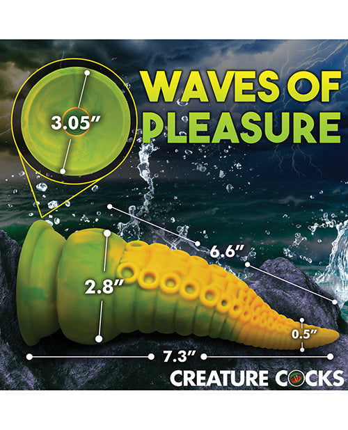 The Creature Cocks Monstropus 2.0 Vibrating with measurements superimposed over the length of the dildo. All measurements are included within the product text. | KInkly Shop