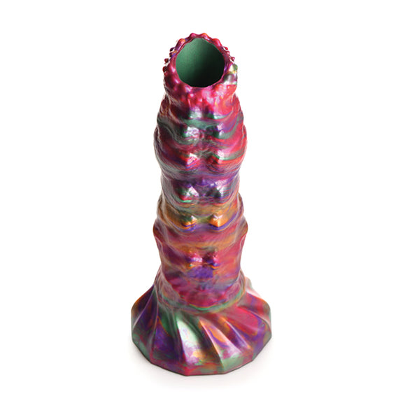 Top-down view of the Creature Cocks Larva Ovipositor with Eggs showcases the large open hole at the tip of the dildo, perfect for "laying" the included eggs in the desired orifice. | Kinkly Shop