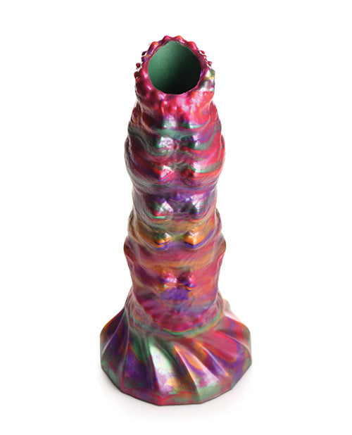 Top-down view of the Creature Cocks Larva Ovipositor with Eggs showcases the large open hole at the tip of the dildo, perfect for "laying" the included eggs in the desired orifice. | Kinkly Shop