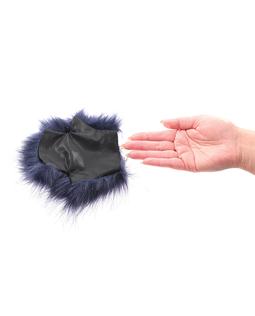 A hand sits out next to the Sportsheets Cougar Spiked Sensory Glove. It looks like it is about to slide into the glove. The palm of the Sportsheets Cougar Spiked Sensory Glove doesn't have any faux fur on it. | Kinkly Shop