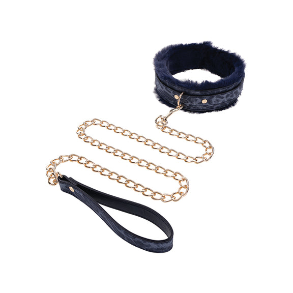 Sportsheets Cougar Fur Collar & Leash in front of a plain white background. | Kinkly Shop