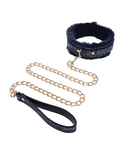 Sportsheets Cougar Fur Collar & Leash in front of a plain white background. | Kinkly Shop