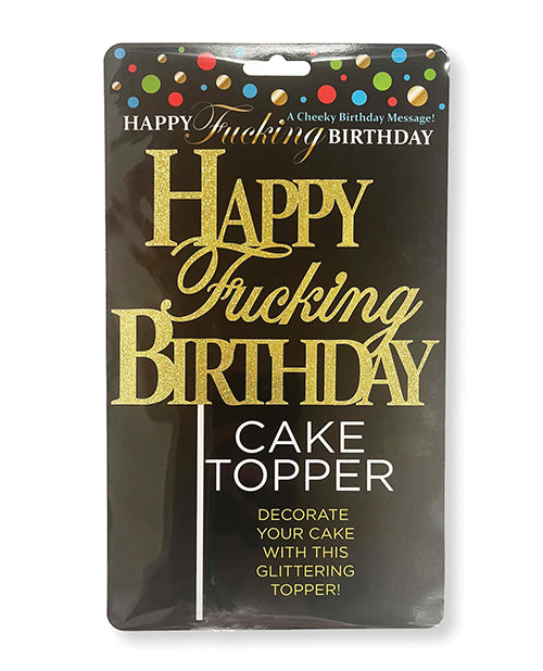 The Glitterati Cake Topper in "Happy Fucking Birthday" in its retail packaging. | Kinkly Shop