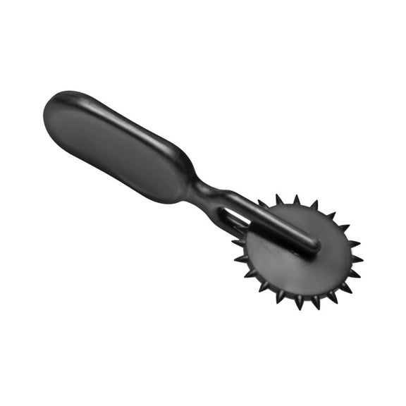 The Lil Devil Plastic Sensation Wheel in front of a plain white background. It has a flat "handle" with a small, single pokey wheel at the end of the handle. | Kinkly Shop