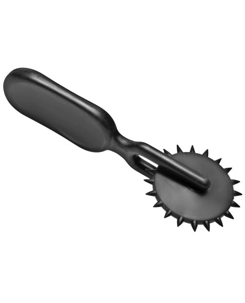 The Lil Devil Plastic Sensation Wheel in front of a plain white background. It has a flat "handle" with a small, single pokey wheel at the end of the handle. | Kinkly Shop